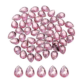 MECCANIXITY 50PCS Flat Back Acrylic Teardrop Gems 13x18mm Artificial Rhinestones for DIY Crafts Bead Wedding Party Face Painting Jewelry Making Light Pink