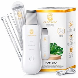 CLEOSKIN. Espátula Peeling Ultrasónico para remover espinillas y puntos negros. Incluye 2 fundas de silicona para limpieza facial y 4 agujas de acero 