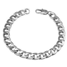 Silvadore 9mm Bracelet CUBAN Link Mens Silver Chain Flat Curb - Strong Solid Stainless Steel Miami Diamond-Cut - Teenage Boy Wrist Jewellery Gift - 20cm / 8 inch