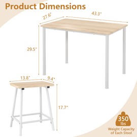 VECELO Kitchen Table and Chairs for 4, Dining Room Set with Chairs/Stools, Heavy-Duty Metal Frame with Wooden Tabletop for Small Spaces, Easy Assembly, Oak/White