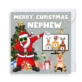 Second Ave Nephew Funny Gamer Santa Christmas Children's Kids Square Xmas Holiday Festive Greetings Card