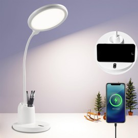 Desk Lamp for Office Dorm Room Essentials, Eye-caring 88 LED Bright Reading Table Lamp, 2800-5500K Touch Stepless Dimming Desk Light, USB Charging Port Pen Holder for Phone, Flexible Gooseneck White