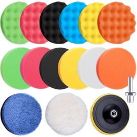 SIQUK 16 Pieces Buffing Pads 6 Inch Car Polishing Pad Kit Foam Polish Pads Wax Buffer Polisher Attachment for Drill