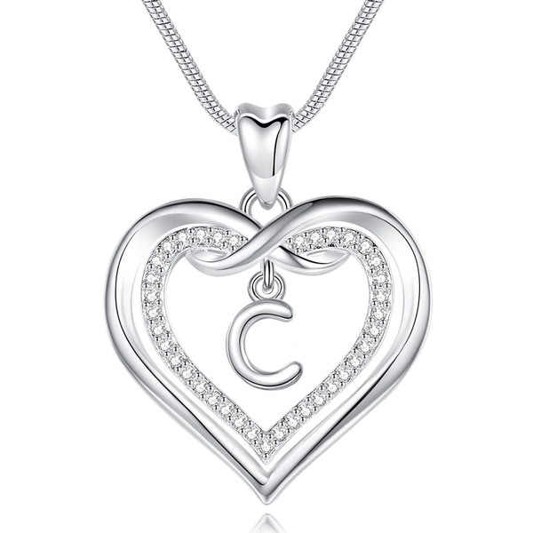 Vito Initial Necklace for Women, Double Heart Cubic Zirconia Letter