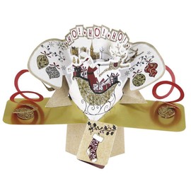 Ho! Ho! Ho! Santa / Sleigh - Petite Open Christmas Pop Up Card - XPOPM033