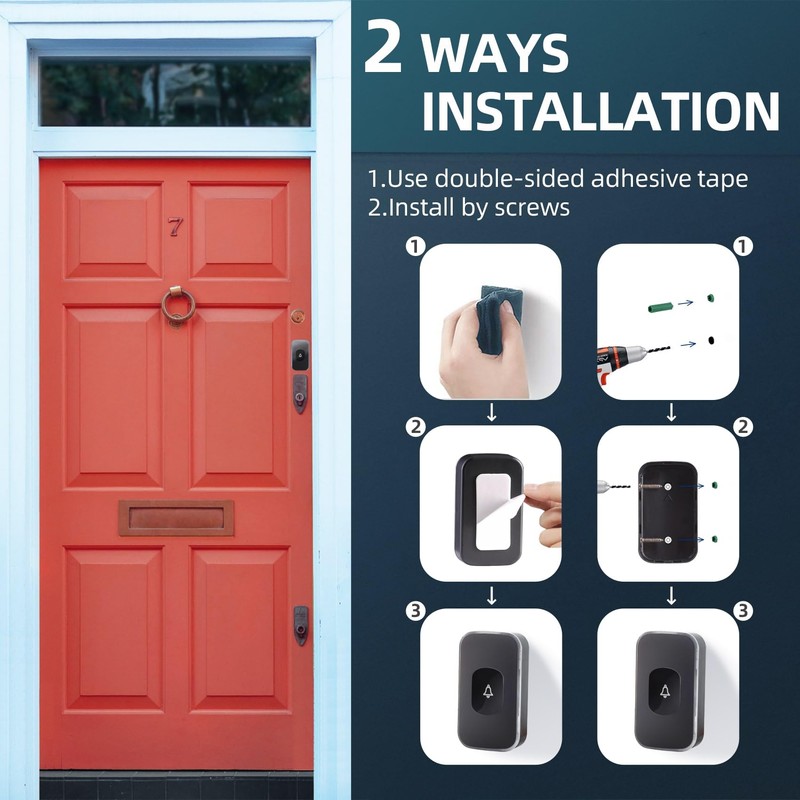 Wireless Doorbell 1200Ft Waterproof Door Bells for Home Plug in