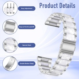 CeiBand Metall Armband Kompatibel mit 18mm 22mm 20mm, Leicht Kunstharz und Metall Uhrenarmbänder, Ersatzarmband für Herren und Damen - (18mm Silber&Weiß)