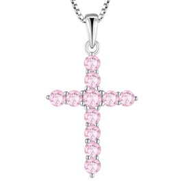 STARCHENIE Cross Necklace Sterling Silver Crucifix Pendant Created Pink Tourmaline Jewelry for Women