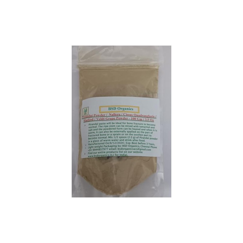 BSD Organics Pirandai Powder/Nalleru/Cissus Quadranglaris/Hadjod/Veldt Grape Powder - 100 Gm