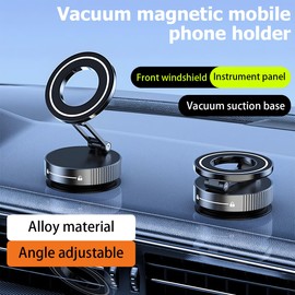 HZEL Car Vacuum Magnetic Phone Holder, Suction Cup Foldable Vehicle Smartphones Mount, 360° Rotatable Adjustable Automotive Cellphone Stand Accessories, Universal for SUV, Sedan, Truck (Black)