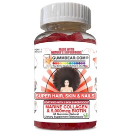 GummBear.com Super Hair Skin & Nails Vitamin Gummies - Fortified with Biotin & Marine Collagen - 60 Gummies