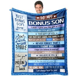 Bonus Son Blanket Gift for Stepson for Farthers Day from Stepdad/Stepmom- to My Bonus Son Letter Best Bonus Son Blanket - Birthday for Step Son from Step Father 50''x60''