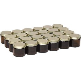 North Mountain Supply 2 Ounce Amber Glass Straight Sided Spice/Canning Jars - with 53mm Gold Metal Lids - Case of 24