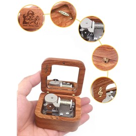 Sinzyo Vintage Wood Carved Mechanism Musical Box Wind Up Music Box Gift for Christmas Merry Go Round of Life Music Box(Musical Note Rosewood Box)