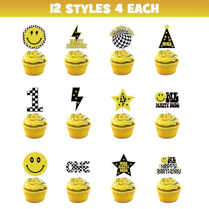 48 piezas de decoración para magdalenas One Happy Dude