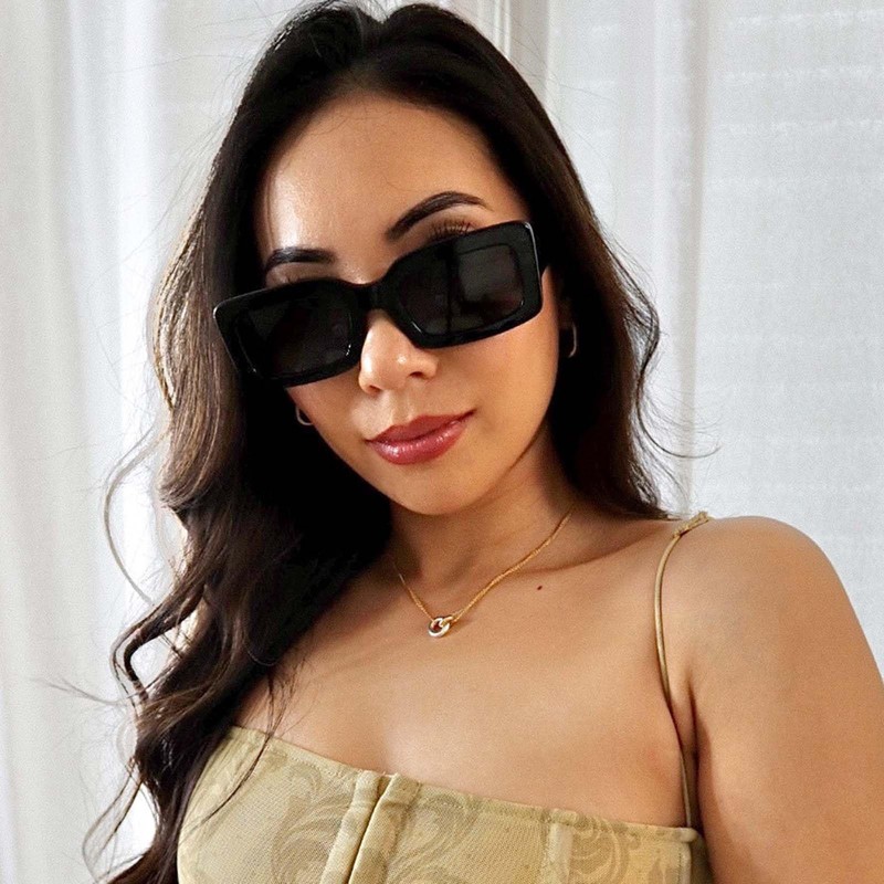 DIFF Indy Designer Rectangular Sunglasses for Women Polarized UV400, Black