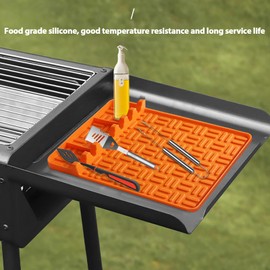MKNZOME Silikon-Grillbesteckmatte für Blackstone, Große Silikon-Seitenablage für Grillbesteck für Outdoor-Grill, Küchentheke, Grill-Caddy, Utensilienhalter, Grillzubehör, Spatelmatte mit Abtropffläche