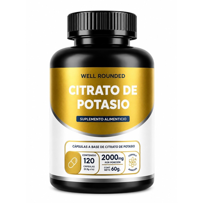 Citrato De Potasio Puro Well Rounded 120 Cápsulas, Suplemento Mineral,