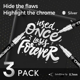 Pagather 3Pcs Chrome Paint Markers, Silver Permanent Mirror Liquid Chrome Pens for Plastic, Metal, Model, Jewelry, Wheel Painting, Touch Up & Repair Kit, DIY Art Projects