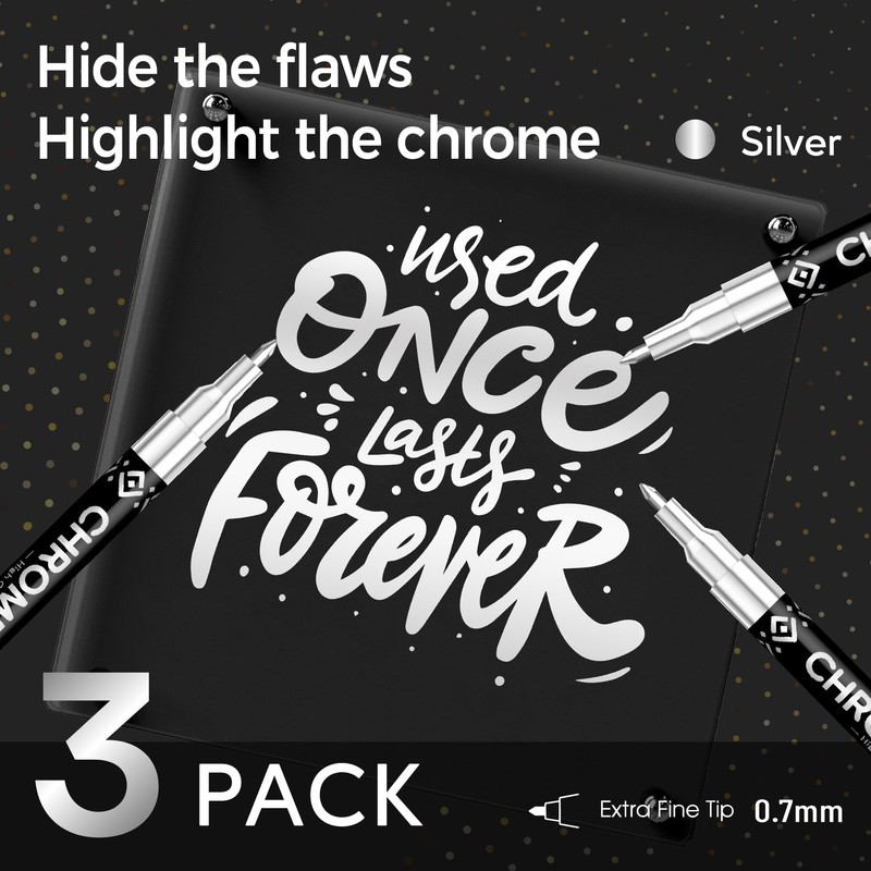 Pagather 3Pcs Chrome Paint Markers, Silver Permanent Mirror Liquid Chrome