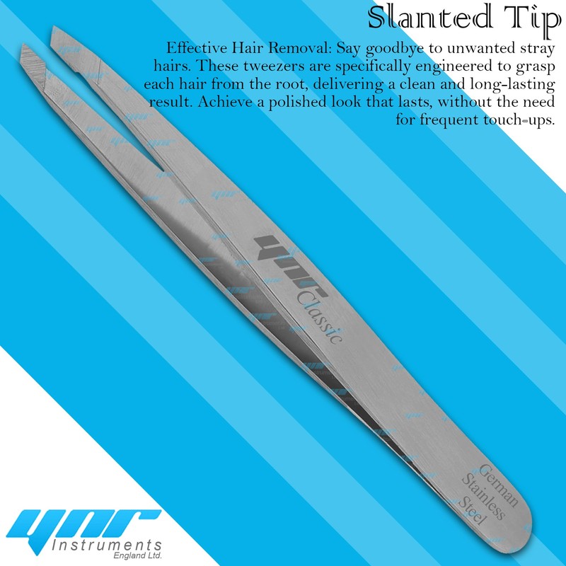 YNR® Classic eyebrow Tweezer Slanted Tip Made in German Stainless