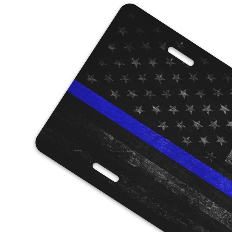 Thin Blue Line American Flag Cool Front License Plate 6x12