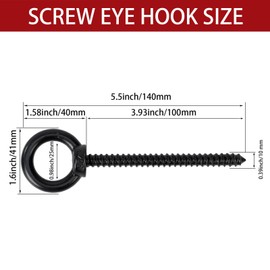 Eye Hooks Screw Heavy Duty M10 Screw in Type Stainless Eyelet Sscrew Load Capacity 750lbs, for Hanging Hammock Stand, Sswing Chair, Yoga, Indoor & Outdoor Uses, 5.5 Inch 4pcs Black Hjpzrui