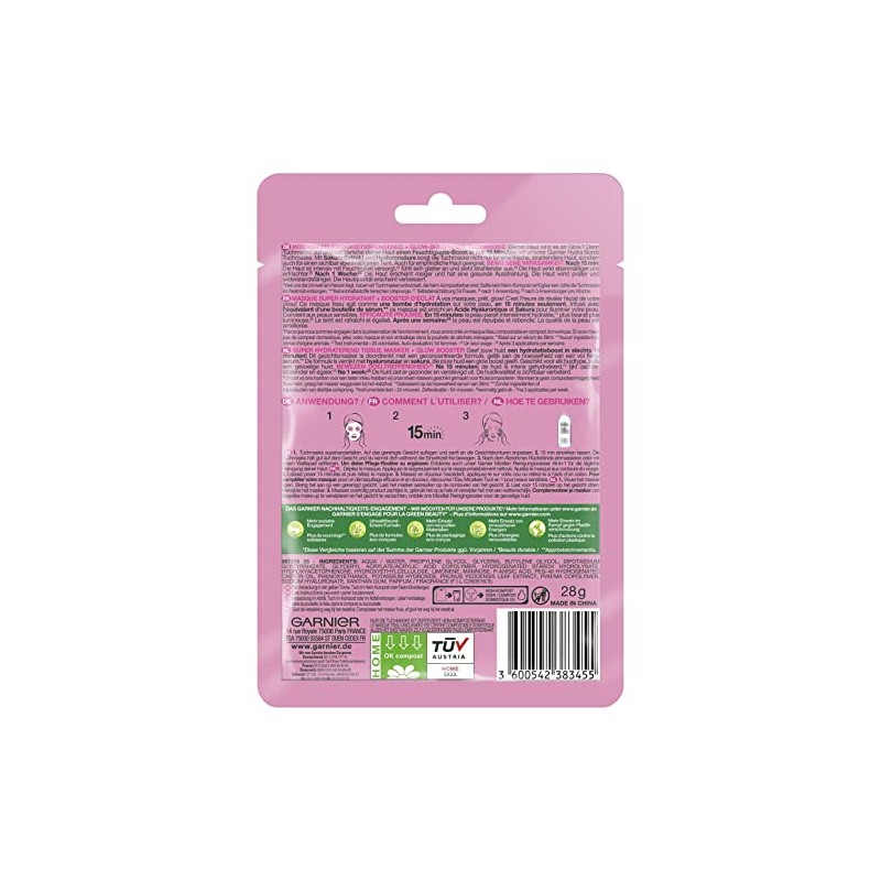 Garnier Cloth Mask, Face Mask for Pale Skin, Glow Boosting