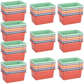Outus 60 Pcs 11.6 x 7.7 Inch Macaron Color Plastic Cubby Bins with Labels Classroom Stacking Bins Storage Container Book Bins for Classroom Preschool Office Home Organizer, 6 Colors
