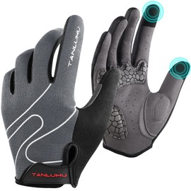 Tanluhu Cycling Gloves Mountain Bike Gloves Biking Gloves for Men Women Outdoor Full Finger Workout Gloves Touch Screen Anti-Slip Shock-Absorbing MTB Gloves Road Bicycle Gloves (Black&Gray, L)