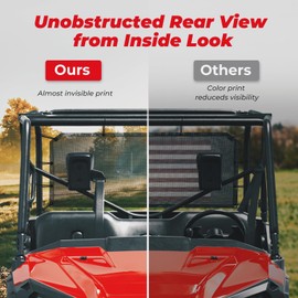 KEMIMOTO Back Dust Screen, Transparent View from Inside, Compatible with Pioneer 1000 700 1000-5 1000-6 700-4 500 520, Soft Rear Window Net, Sun Windshield Mesh with Old Glory Flag Print Accessories