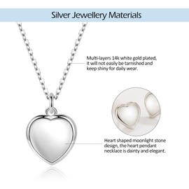 CERSLIMO Jewellery Set for Women - Moonlight Stone Heart Pendant Necklace, Heart Stud Earrings for Women & Adjustable Silver Rings | Jewellery Set for Girlfriend Wife Wedding Gifts for Bridesmaid