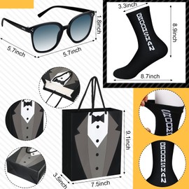 21 Pcs Groomsmen Gifts Set 7 Pairs Black Groomsmen Socks for Men 7 Pieces T Shirt Gift Bags 7 Pairs Groomsmen Sunglasses for Wedding Proposal Bachelor Party
