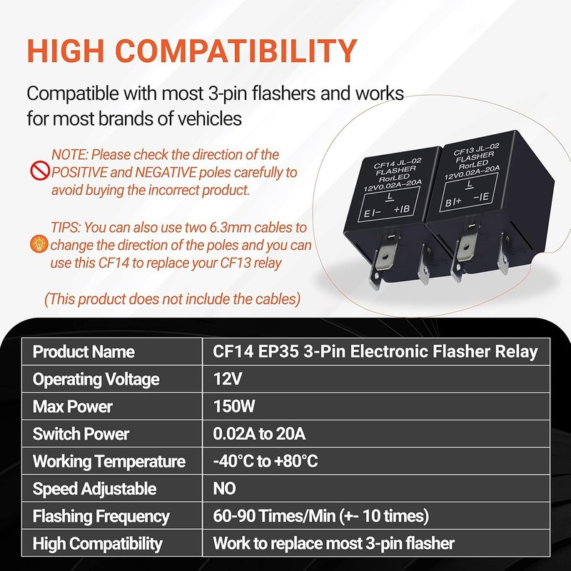 CF14 JL-02 Flasher Relay 3-Pin LED Flasher Relay for Hyper