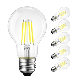LVWIT A19 LED Vintage LED Filament Bulb E26 Base Dimmable 7W (60W Equivalent)，5000K Daylight White 800 Lumens，Omnidirectional, UL-Listed, Pack of 6