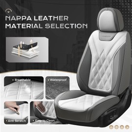 Coverado Car Seat Covers, Front Covers for Cars, Car Seat Cover Front Seats, Automotive Seat Cover, Waterproof, Leather Car Seat Cushion, Universal Interior Seat Protectors for Most Cars Light_Gray