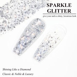 NovaCharm Glitter Nail Polish - Silver Nail Polish Glitter - Diamond Flash Clear Nail Polish - Quick Dry Nail Polish Air Dry - Long Lasting Nail Polish Sparkle For Women Manicure DIY