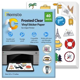 Vinyl Sticker Paper, Frosty Clear Printable Sticker Paper for Inkjet Printer, Quick Drying, Water Resistant, Scratch Resistant, Sticks to Most Surfaces, 8.5 x 11 Inches, 40 Sheets
