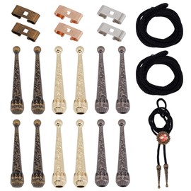 nbeads 6 Sätze Bolo Krawatte Herstellung Kit, Bolo Krawattenspitzen Ersatz Endkappen Kit Bolo Tie Schnalle Zubehör mit 12 Stk. Kordelende und 6 St. Slide Clasps für Männer