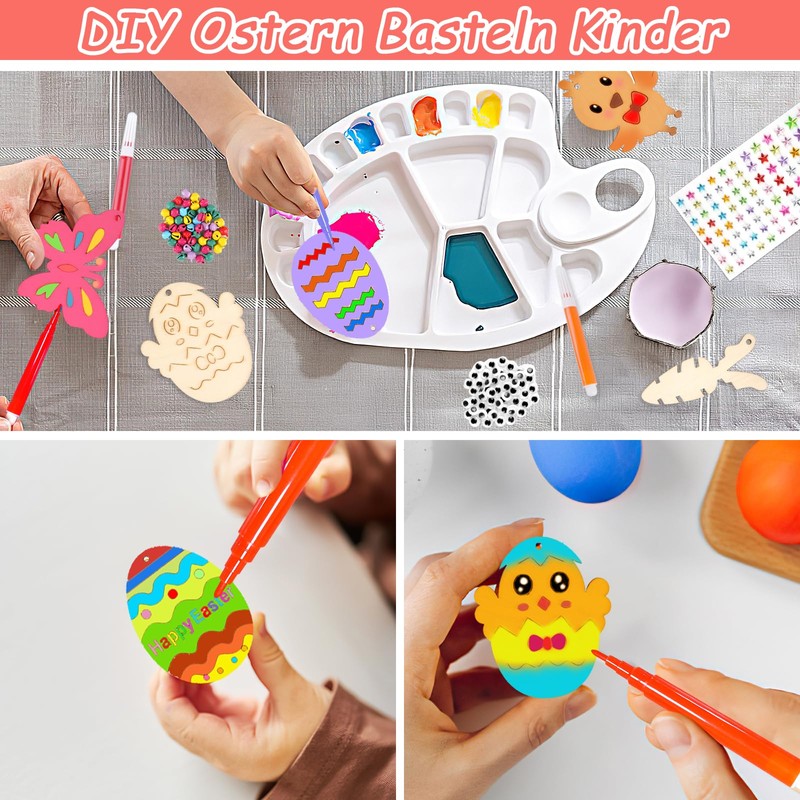 Easter Crafts Children, 264 Pieces Wooden Pendants Easter for Painting,