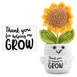 Bafiwu Unique Teacher Gifts for Women Men, Thank You for Helping Me Grow Gifts for Teacher End Of The Year, Nursery Teacher Plant Gift Crochet Sunflower Present for Graduation, Mothers Day