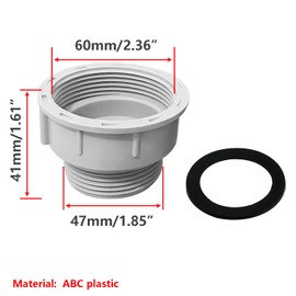 Qrity Kitchen Sink Drain Pipe Joint Thread Hose Connector 60 mm Female to 47 mm Male Thread Plastic Joint Thread Pack of 1