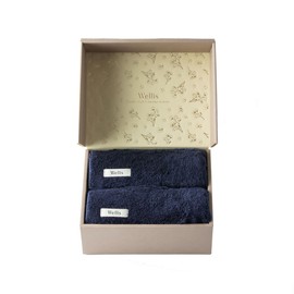 Wellis Sustainable cotton Face towel 2-pieces Gift Navy(Wellisサスティナブルコットンフェイスタオル2枚セットギフト ネイビー)