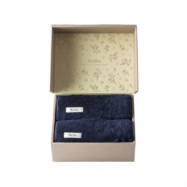 Wellis Sustainable cotton Face towel 2-pieces Gift Navy(Wellisサスティナブルコットンフェイスタオル2枚セットギフト ネイビー)