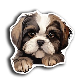 Dog Peeking Sticker Decals - 20 Dog Breeds - Cute Car Window and Bumper Stickers - 5 Inch Vinyl Waterproof Dog Lover Decals (Shih Tzu)