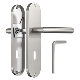 Bwintech 1 Set Right Angle Zinc Door Handles on Plate with Keyhole Fitting, Fit for Bedroom, Front Door, Wooden Door