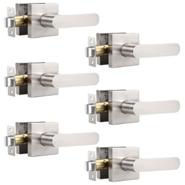 KNOBWELL 6 Pack Satin Nickel Door Handles Interior, Passage Door Levers Heavy Duty, Door Locks for Closet/Hallway, Brushed Nickel Door Knobs Door Lock Set