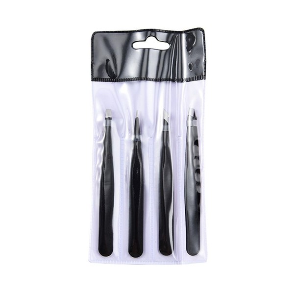 4-Piece Eyebrow Tweezers Set - Professional Stainless Steel Oblique Pointed