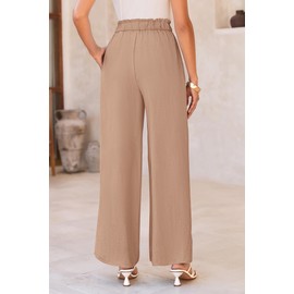 PRETTYGARDEN Women's Wide Leg Work Pants Business Casual High Waisted Loose Palazzo Trouser Summer Clothes (Camel,Large)