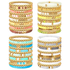 Ecally 44 Pcs Friendship Bracelet Heishi Surfer Clay Bead Set Preppy Bracelet Stackable Beach Boho Y2k Cute Jewelry for Women(Boho Style)